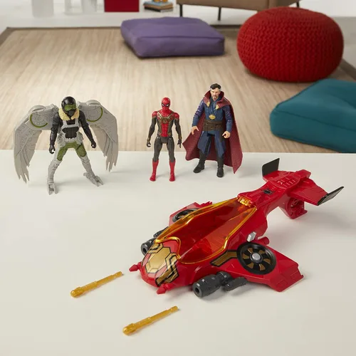 Vista 3 de Spider-Man Marvel: Spider Escape Jet, con 3 figuras de acción en escala de 6 pulgadas, incluyendo Spider-Man y Marvel's Vulture, 4 proyectiles, a