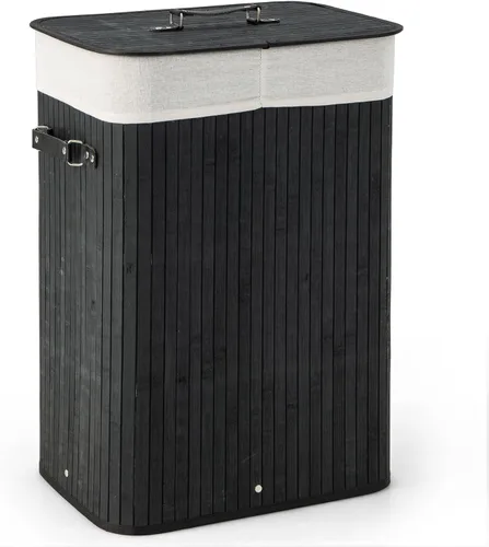 Vista 10 de Cesta de lavandería de bambú Giantex con tapa, cesta grande y alta de 72L para ropa con forro y asas extraíbles, cesta de lavandería rectangular