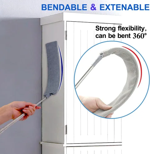 Vista 2 de Limpiador de polvo de microfibra, artefacto de limpieza de polvo de huecos con poste de extensión y cabezal flexible, plumeros extensibles lavables