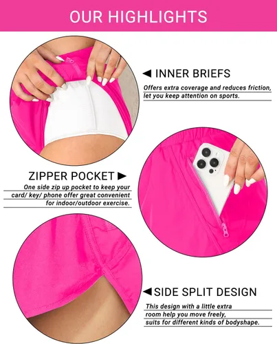 Vista 3 de Holipick 3'' High Waisted Running Shorts Mesh Liner Quick Dry Athletic Gym Track Workout Shorts Lightweight with Zip Pocket