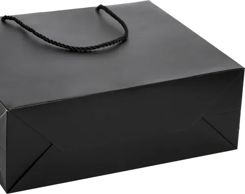 Vista 3 de Lyellfe Paquete de 30 bolsas de regalo negras, bolsa de papel kraft resistente con asa, bolsa de compras impermeable de lujo, bolsas de mercancía al