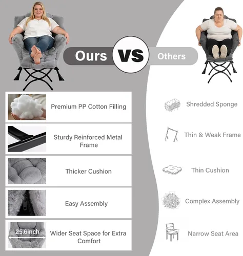 Vista 9 de Silla perezosa moderna con otomana, cómoda silla de lectura para sala de estar
