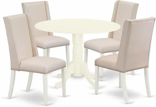 Vista 22 de East West Furniture DLFL3-ABK-21 - Juego de mesa de comedor de 3 piezas contiene una mesa de cocina redonda con gotas y 2 sillas de comedor Parsons