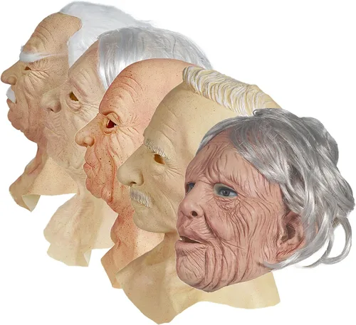 Vista 4 de Máscara realista de hombre anciano, cubierta facial de Halloween, máscara de látex visible para la cabeza, máscara novedosa para disfraz de fiesta