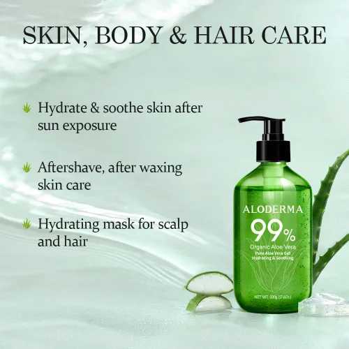 Vista 3 de Aloderma Gel de aloe vera, bomba grande de valor de 17.6 onzas, fabricada dentro de las 12 horas de cosecha con 99% de aloe vera orgánico, ligero