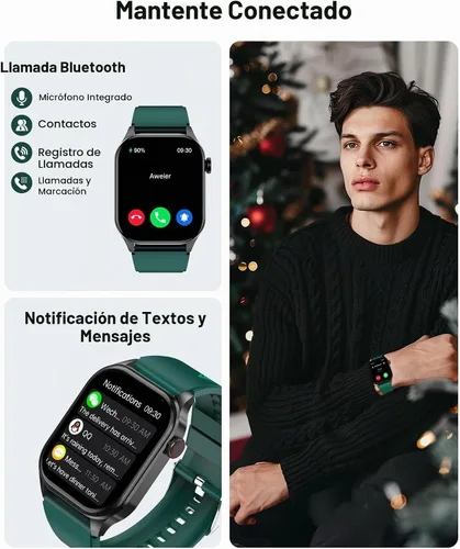Vista 2 de SOUYIE Reloj inteligente con tema navideño 2025 para hombres y mujeres, Android iPhone, con llamada Bluetooth (respuesta/hacer llamada), rastreador