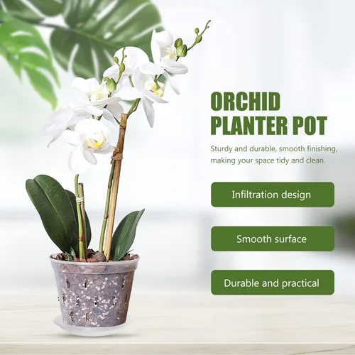 Vista 2 de ERINGOGO Maceta de orquídea de 6 pulgadas con agujeros de drenaje y platillo, macetas de orquídeas transparentes de plástico, maceta transparente