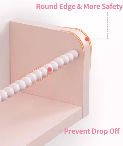 Vista 7 de Maxpeuvon Estantes para libros de guardería, juego de 3 estantes para niños, organizador de pared de madera natural con toallero, decoración Rosa