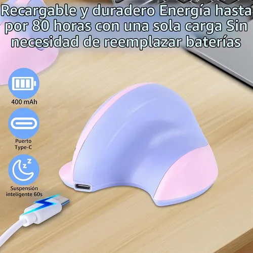 Vista 5 de Ratón inalámbrico ergonómico vertical con Bluetooth y receptor USB de 2.4 GHz, 3 botones, recargable, silencioso, portátil, óptico, inalámbrico, Azul