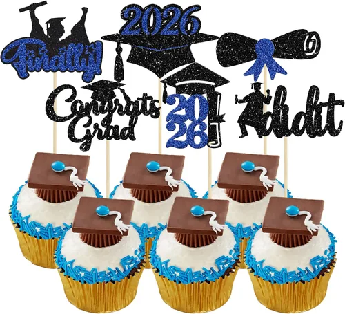 Vista 31 de Gyufise 1 paquete de decoración de pastel de graduación 2025 con purpurina de felicitaciones clase de 2025, decoración de pastel de diploma 2025