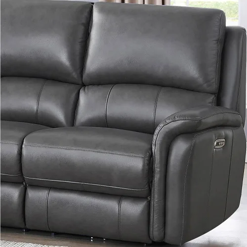 Vista 5 de Hydeline Erindale Zero Gravity Power - Sofá biplaza reclinable de cuero de grano superior, color gris cuarzo Quartz gris