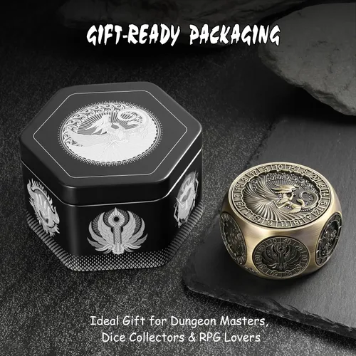 Vista 2 de DNDND Dados Giratorios 8 en 1 con Doble D20 – Juego de Dados Hexagonales de Metal con Temática de Monstruos D&D para TTRPG Dungeons and Dragons