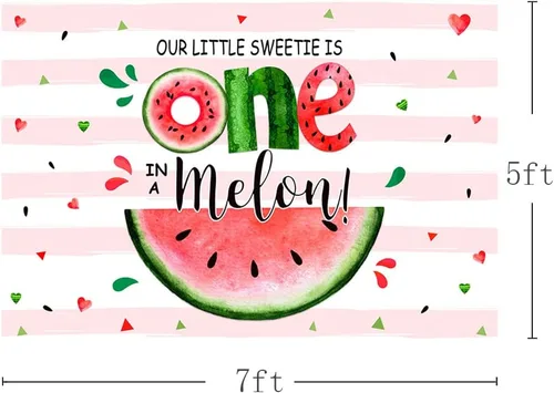 Vista 3 de MEHOFOND Fondo de verano de 7 x 5 pies con texto en inglés "Sweetie One in A Melon", para fiesta de primer cumpleaños, suministros para fiesta