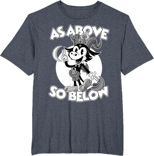 Vista 56 de Camiseta de dibujos animados retro de Baphomet Pagan As Above So Below, Negro, S