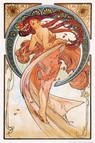 Vista 2 de Póster laminado de Alphonse Mucha Pintura de danza 1898 Pintor Checo Bohemio 1900s Nuevo Póster Vintage Póster de borrado en seco Arte de pared 12x18