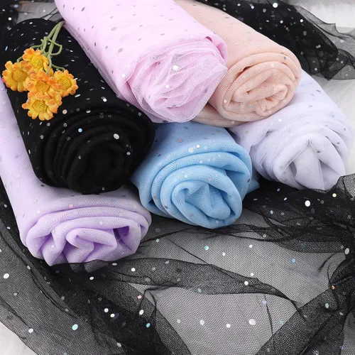 Vista 4 de HAVII Tela de tul negro con purpurina de 59 pulgadas x 2 yardas, tul con lentejuelas láser para faldas tutú, costura, manualidades, accesorios