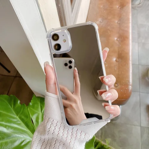 Vista 4 de Funda compatible con iPhone 11 con espejo con parachoques a prueba de golpes, parte trasera dura, delgada, cubierta protectora delgada para niñas