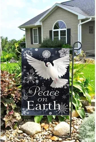 Vista 7 de Peace on Earth - Bandera decorativa de copo de nieve para jardín de invierno, 12.5 x 18 pulgadas
