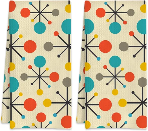 Vista 14 de Juego de 2 toallas de cocina abstractas bohemias florales de los años 70, toallas de mano de secado rápido para cocina, regalos para mujeres