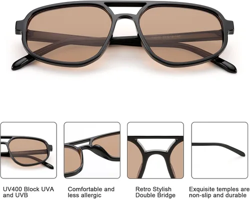 Vista 4 de Louriy Gafas de sol clásicas de aviador retro para mujeres y hombres, grandes, vintage, ovaladas, de los años 70, protección UV400