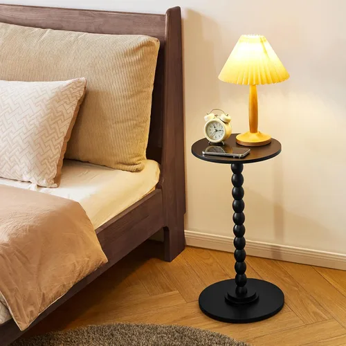 Vista 2 de Aibiju Mesa auxiliar redonda, mesa de bebida de madera maciza, mesita de noche minimalista moderna, mesa auxiliar para sofá de sala de estar, mesa