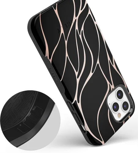 Vista 3 de Casely Funda para iPhone 12/12 Pro Funda de ondas metálicas negras y doradas con cobertura de 360 grados para tu teléfono, recortes precisos