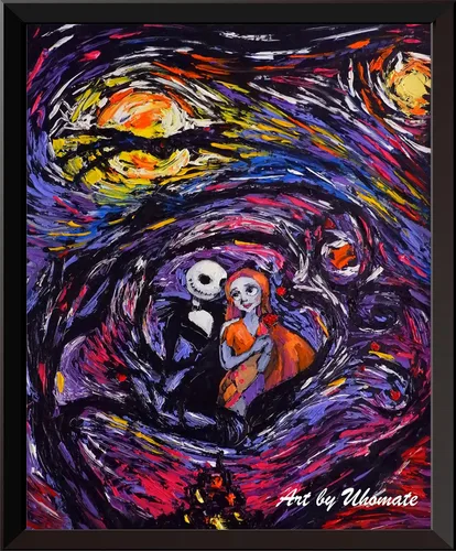 Vista 5 de Uhomate 4 pósteres de Jack Sally Jack y Sally Nightmare Before Christmas Vincent Van Gogh Noche estrellada para decoración de pared dormitorio baño
