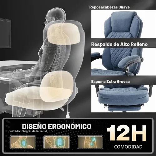 Vista 6 de Silla de escritorio de oficina reclinable de cuero de talla grande A azul