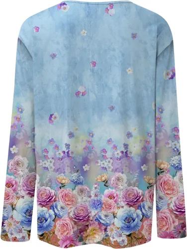 Vista 4 de LPIGOH Camisas de manga larga para mujer, camisetas de manga larga con cuello redondo, camisetas básicas, cómodas, estampadas, blusas