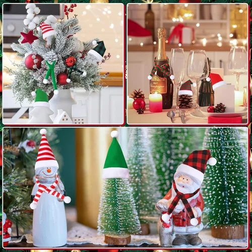 Vista 7 de JUNEBRUSHS Mini sombreros y bufandas de Papá Noel, 12 piezas de accesorios de Navidad para mascotas, rojo, verde, blanco, ajustable, se adapta a