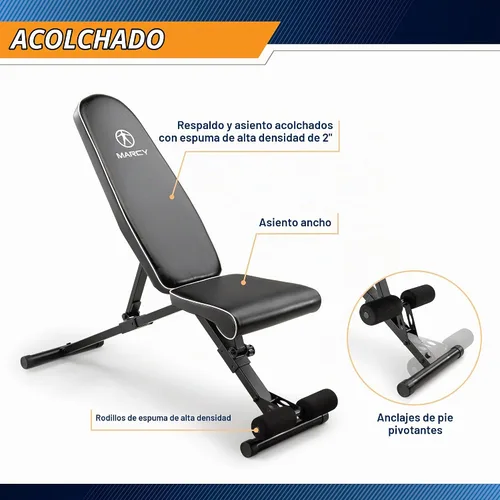 Vista 5 de Marcy Foldable Adjustable Utility Weight Bench, Strength Training Home Gym for Full Body Workout