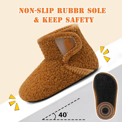 Vista 4 de BARERUN Pantuflas para niños y niñas, zapatos de casa para bebés, botines de invierno mullidos de felpa acogedora para niños, pantuflas cálidas
