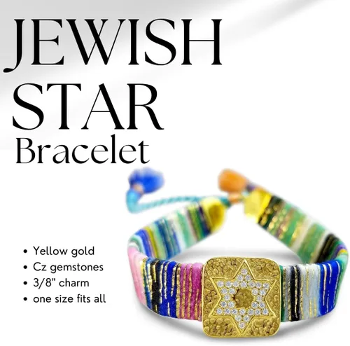Vista 28 de Alef Bet by Paula Macrame Friendship Bracelet in Shades of Blue with Gold-plated Jewish Star of David Charm