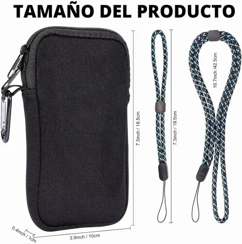 Vista 6 de Pwsap Calcetín para teléfono, bolsa de neopreno universal resistente a golpes e impactos con mosquetón y correa de cordón, funda para senderismo