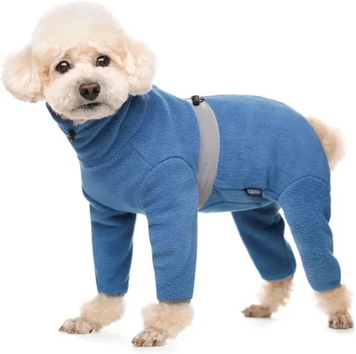 Vista 4 de Abrigos de forro polar para perros pequeños y medianos, chaqueta de invierno, suéter, chaleco, mono, ropa cálida de cuatro patas, pijamas