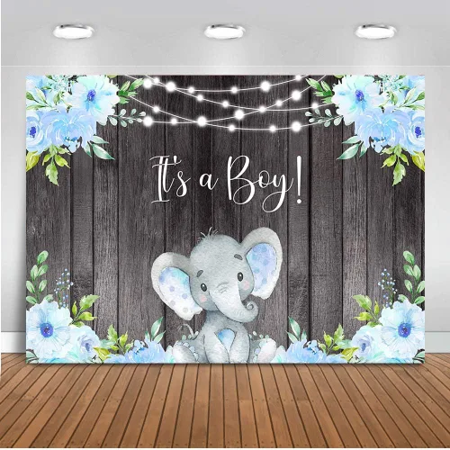 Vista 4 de Avezano Cartel de elefante para baby shower, cartel de fiesta de niño con texto en inglés "It's a boy", decoración floral azul para baby shower, 6 x