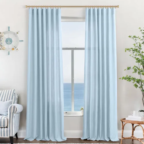 Vista 27 de KOUFALL Juego de 2 cortinas de puerta francesa, cortinas de lino para puerta/ventana, cortina transparente boho para cristal lateral delantero