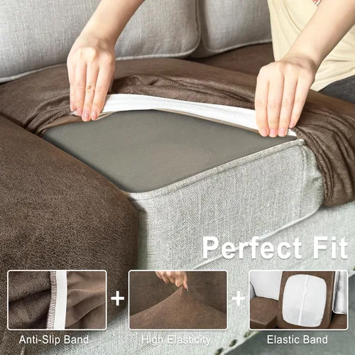 Vista 4 de ANARACHON Fundas de cojín de sofá con aspecto de cuero, juego de fundas de asiento de sofá, protector de muebles para sillón seccional, sofá biplaza