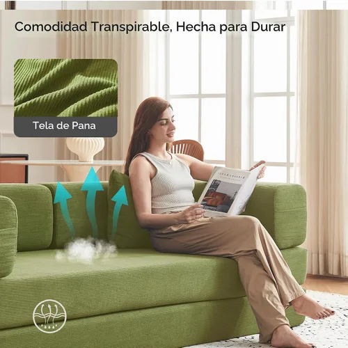 Vista 5 de Sofá cama convertible de 79 pulgadas con almohadas, sofá cama plegable de pana con marco de forma fija, sofá deshuesado para sala de estar