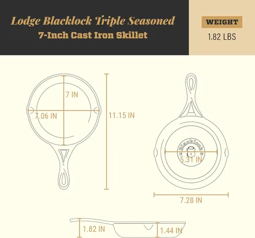 Vista 7 de Lodge Blacklock - Sartén de hierro fundido triple sazonado de 7 pulgadas, ligera, fácil de limpiar, utensilios de cocina prémium