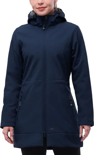 Vista 13 de 33,000ft Chaqueta de Lluvia Impermeable para Mujer de Softshell Largo con Capucha y Forro de Forro Polar, Cortavientos