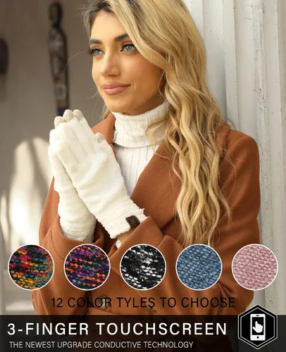 Vista 5 de FZ FANTASTIC ZONE Womens Winter Touchscreen Gloves for Cold Weather, Chenille Warm Knit Gloves