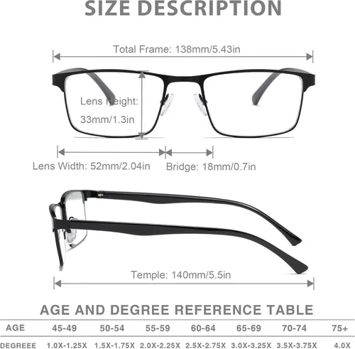 Vista 6 de NaNaKo 3 Pack Reading Glasses for Men, Lightweight Blue Light Blocking Metal Frame Mens Readers