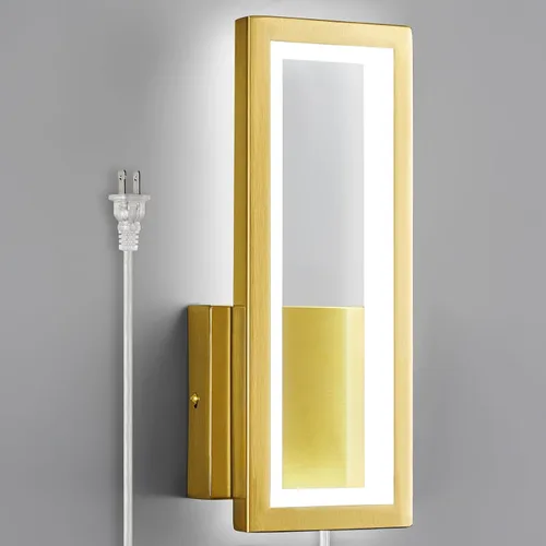 Vista 14 de Apliques de pared modernos de color madera enchufables de 18 W, lámpara de pared LED simple para interiores, 6000 K, luces de pared rectangulares