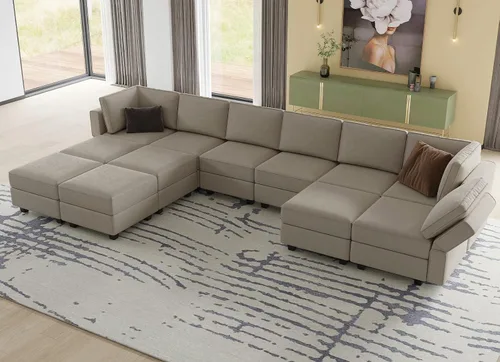 Vista 10 de Belffin Sofá modular en forma de U de gran tamaño con tumbonas dobles reversibles de terciopelo con almacenamiento, color negro