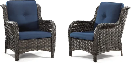 Vista 11 de Juego de 2 sillas de patio giratorias de 360 grados para exteriores y mesa auxiliar a juego – 3 sillas deslizantes de mimbre para patio con cojines