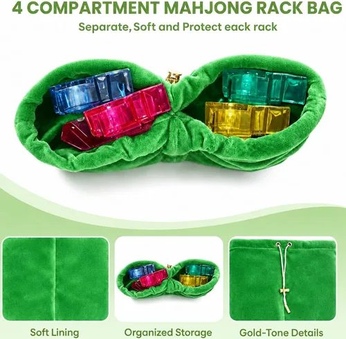 Vista 2 de Mahjong - Bolsa con 4 divisores para estantes Mahjong de 16 a 20 Verde
