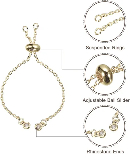 Vista 4 de uxcell Pulseras deslizantes ajustables, 10 cadenas de conexión extensor O Link con extremos de diamantes de imitación para hacer joyas de bricolaje