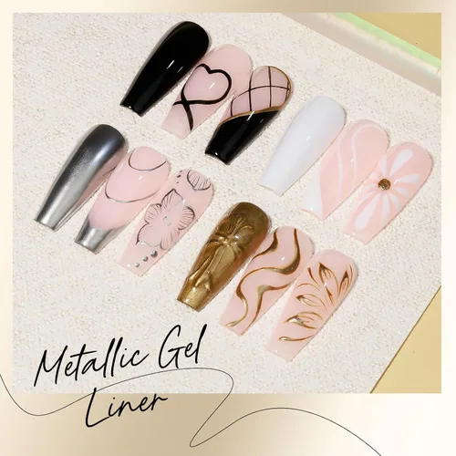 Vista 8 de MIZHSE Revestimiento de gel metálico para uñas, dorado y plateado, 4 colores, línea de dibujo de araña pintada en gel de espejo 3D, pintura