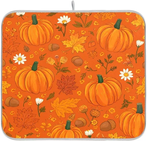 Vista 8 de Tapete de secado de platos de otoño de calabaza y arce de 16 x 18 pulgadas, absorbente para platos de otoño, protector para cocina de secado rápido